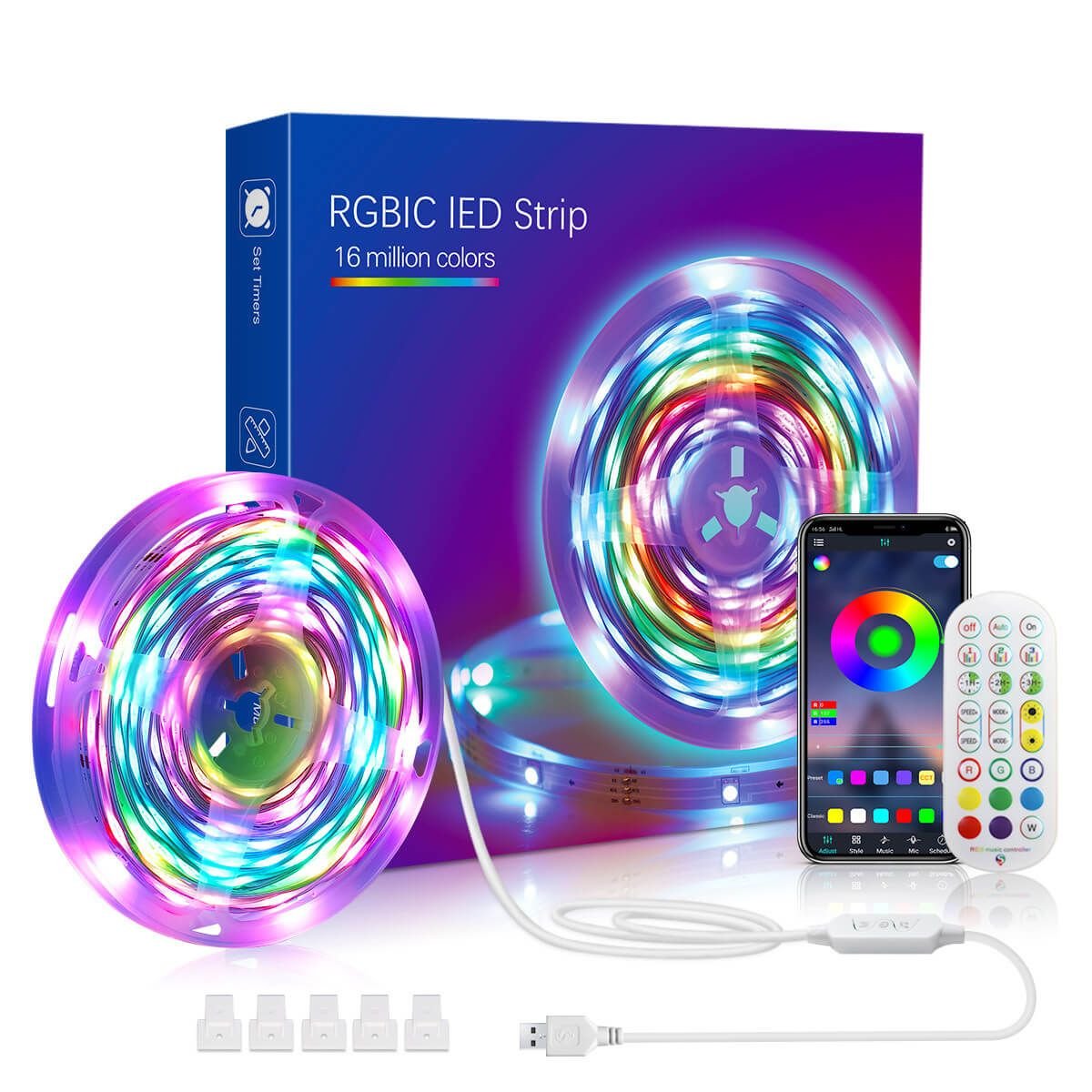 RGBIC LED Strip DC5V Bluetooth Remote Control TV Backlight USB Light Bar Set